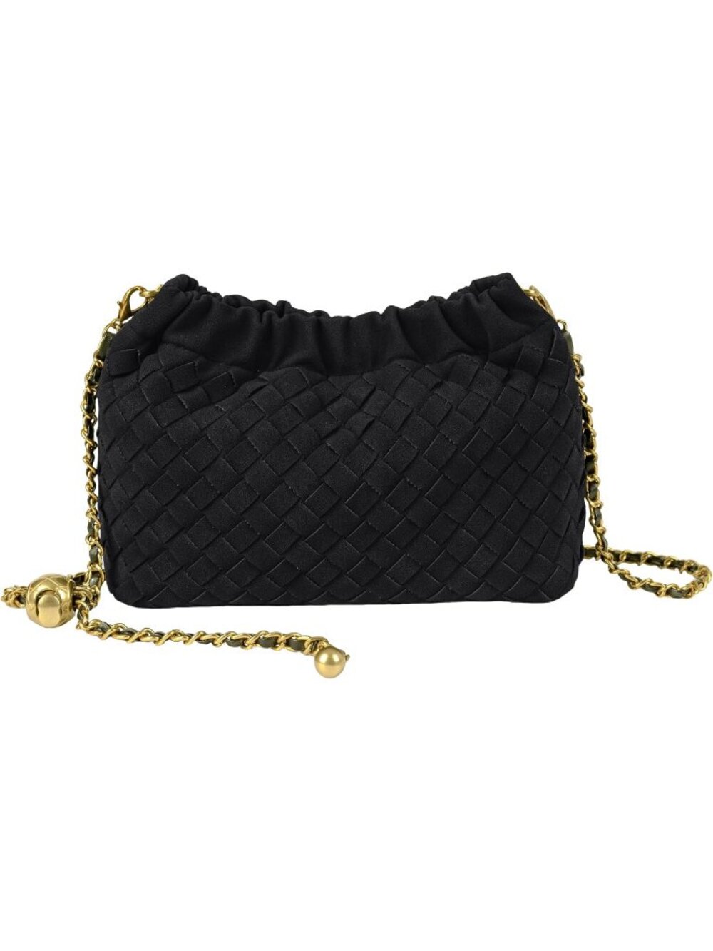 Women Black Gold Woven Dumpling Clutch Purse Trendy Shoulder Crossbody Bag